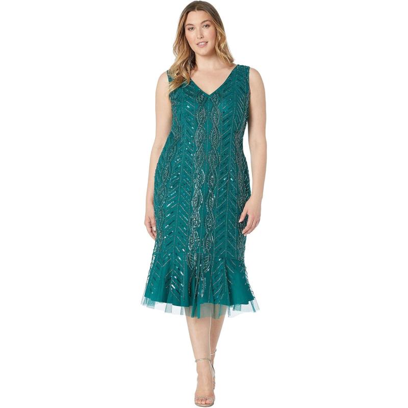 Adrianna Papell Women’s Beaded Midi Dress(Dark Jade) - Adrianna Papell ...