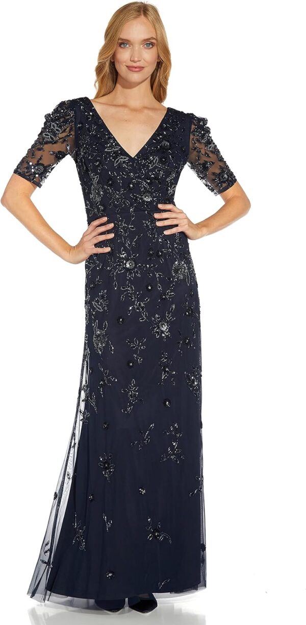 Adrianna Papell Women’s Beaded Surplice Gown(Midnight) - Adrianna ...