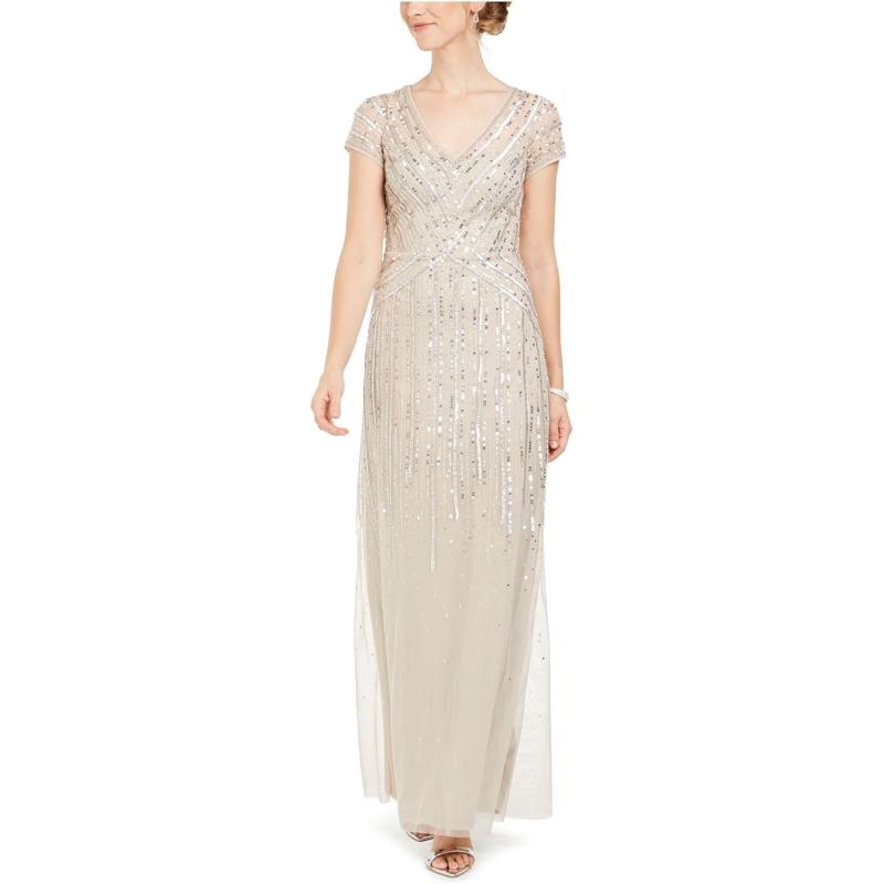 Adrianna Papell Women’s Long Beaded Dress(Biscotti) - Adrianna Papell ...