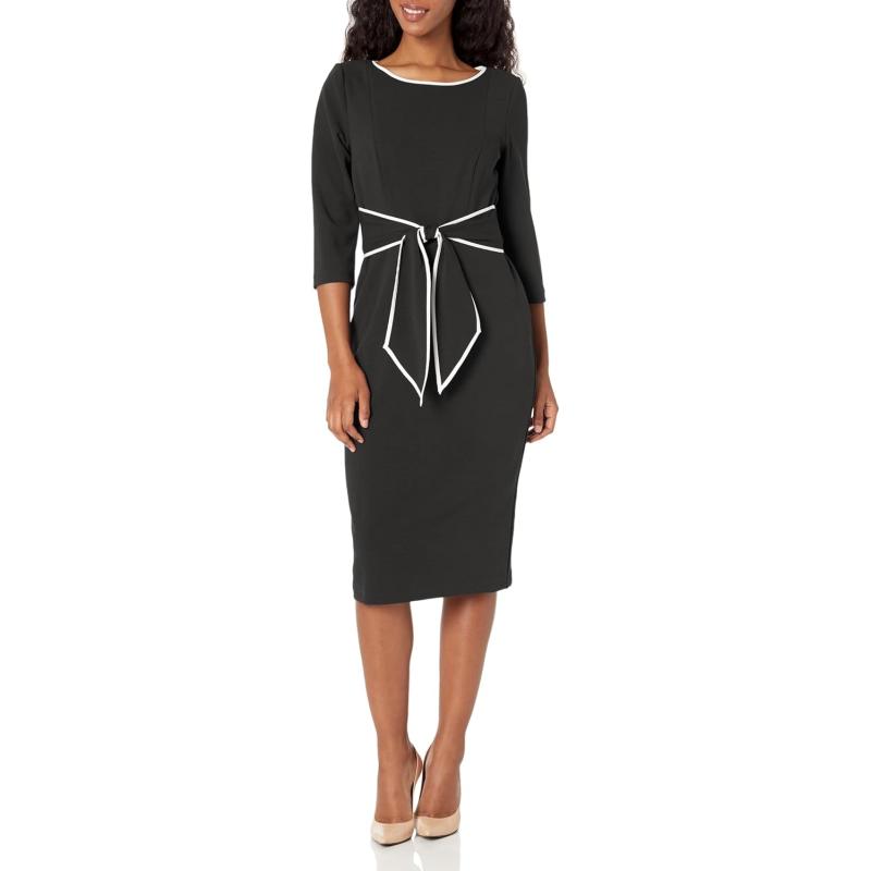 Adrianna Papell Women’s Tipped Crepe Tie Dress(Black Ivory) - Adrianna ...