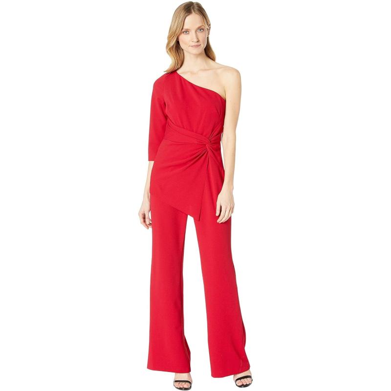 Adrianna Papell womens Flutter One Shoulder Jumpsuit(Dark Cherry ...