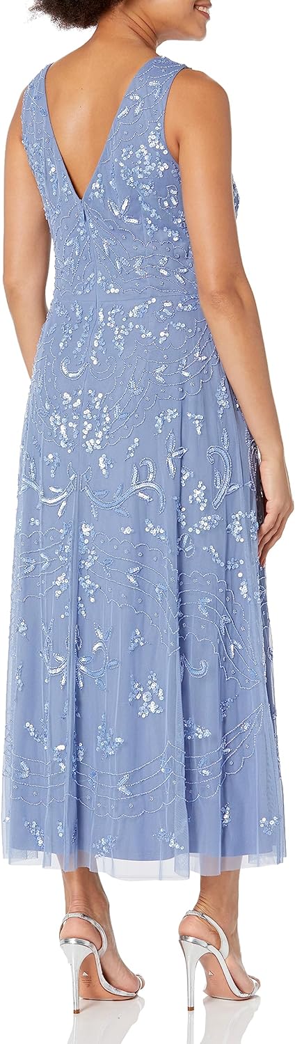 Adrianna Papell Women's Beaded Ankle Length Dress(Blue) - Adrianna