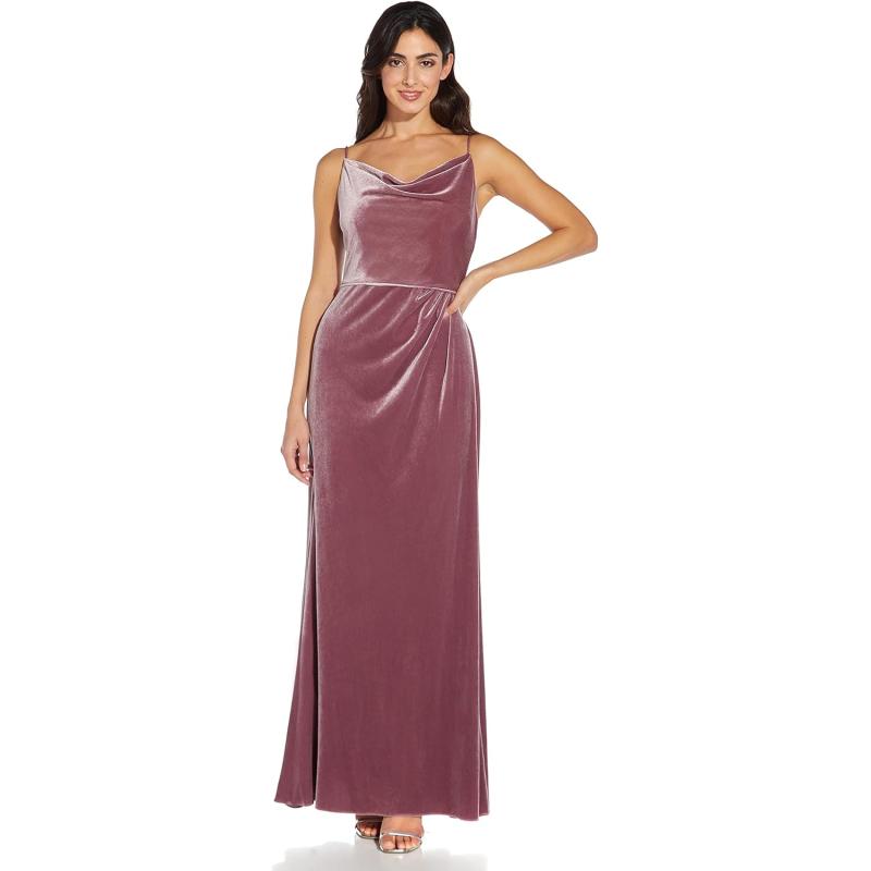 Adrianna Papell Women’s Cowl Neck Velvet Gown(Antique Rose) - Adrianna ...